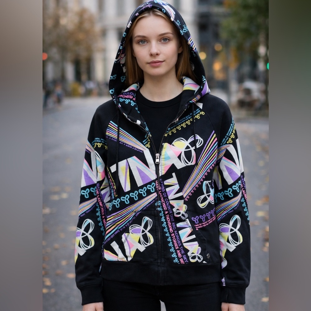 TNA Aritzia Graphic Zip Hoodie Multicolor Logo Streetwear Small